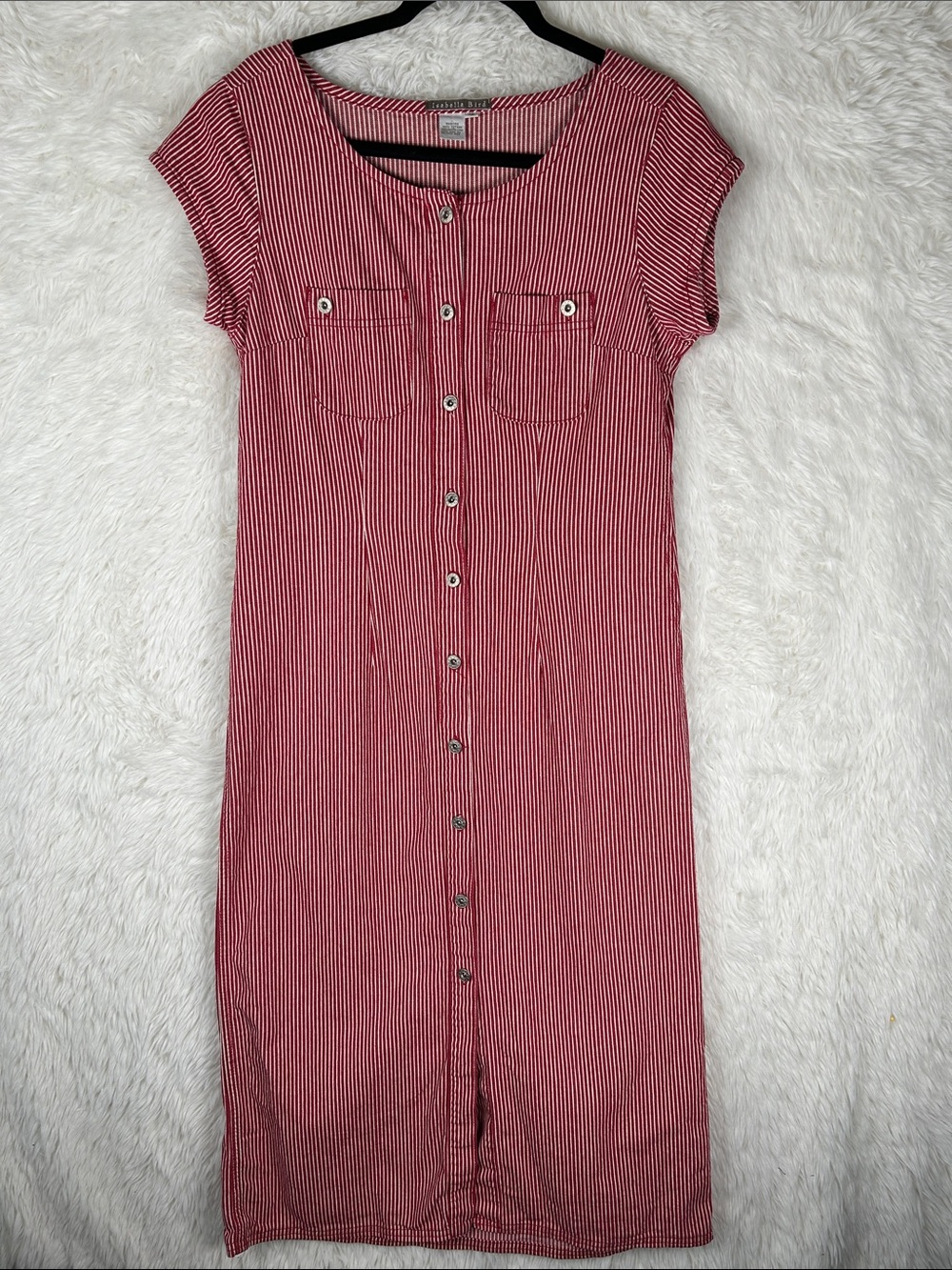 Isabella Bird Red Striped Button-Front Women’s Dress - Casual Everyday Style